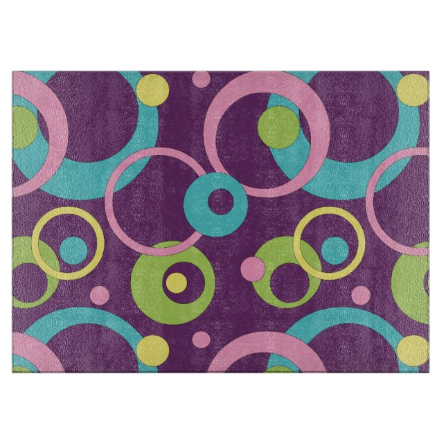 Funky Purple Circles Glass Cutting Board (Front)