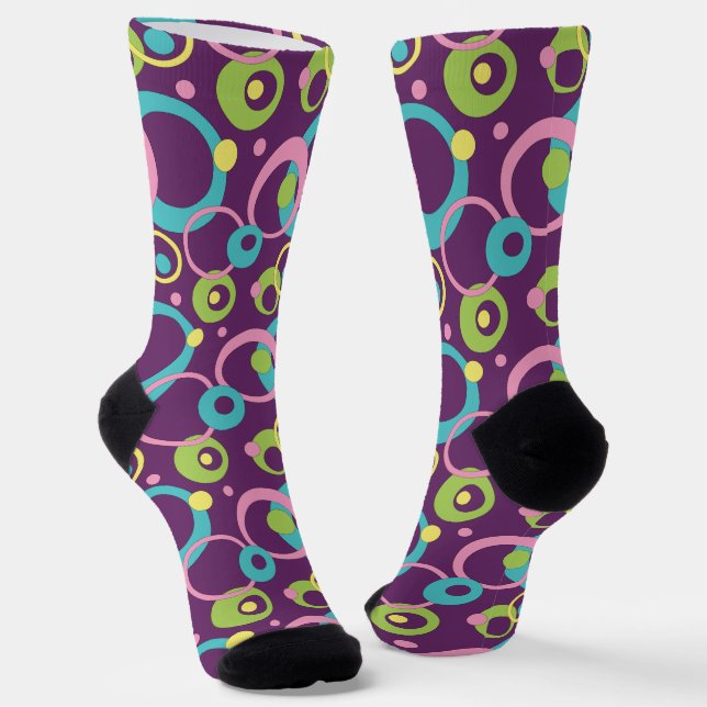 Funky Purple Circles Houndstooth Socks (Angled)