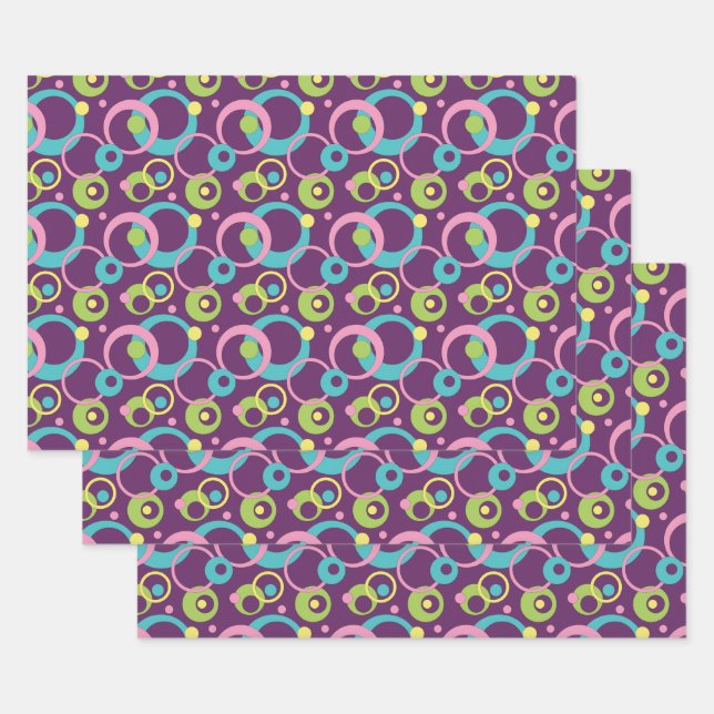 Funky Purple Circles Wrapping Paper Set (Set)