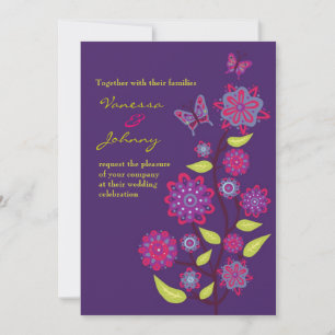 Funky Purple Flowers Wedding Invitation