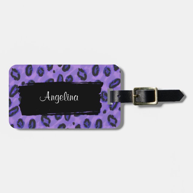 Funky Purple Leopard Luggage Identity Tag (Front Horizontal)