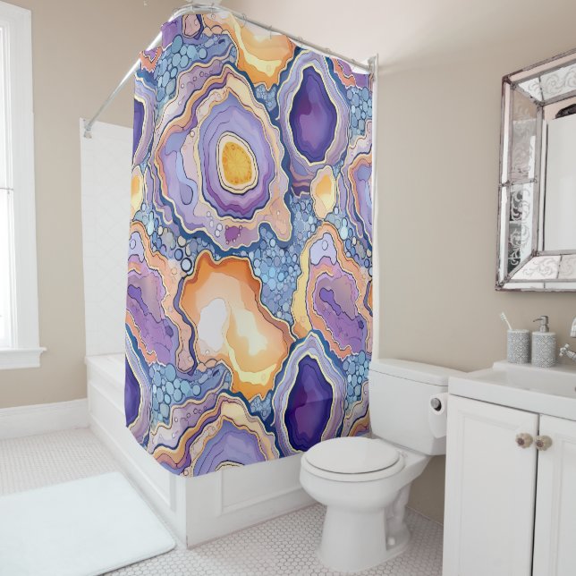 Funky Purple Mix Abstract Geode Agate Pattern  Shower Curtain (In Situ)