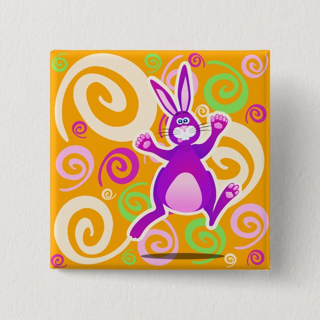 Funky rabbit, square button (Front)