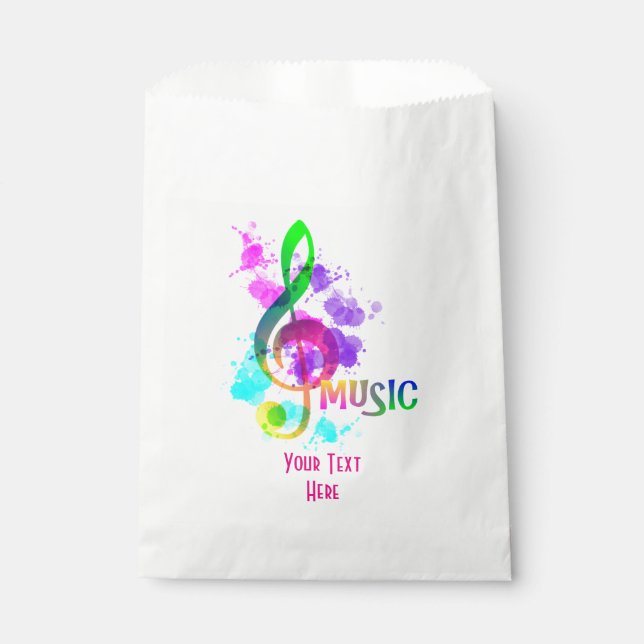 Funky Rainbow Music Note Themed Personalised Favour Bags (Front)