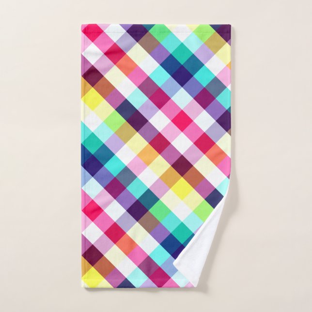 Funky Rainbow Plaid Pattern Hand Towel (Hand Towel)