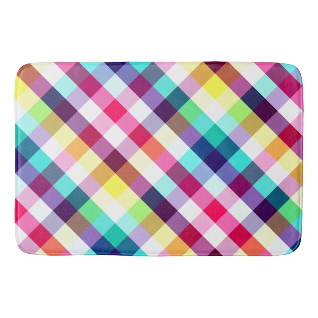 Funky Rainbow Plaid Pattern Large Bath Mat (Front)