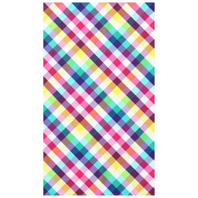 Funky Rainbow Plaid Pattern Large Tablecloth (Front)