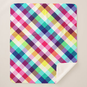 Funky Rainbow Plaid Pattern Medium Sherpa Blanket
