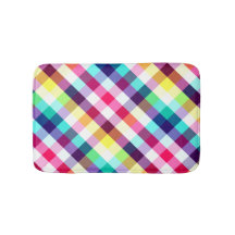 Funky Rainbow Plaid Pattern Small Bath Mat