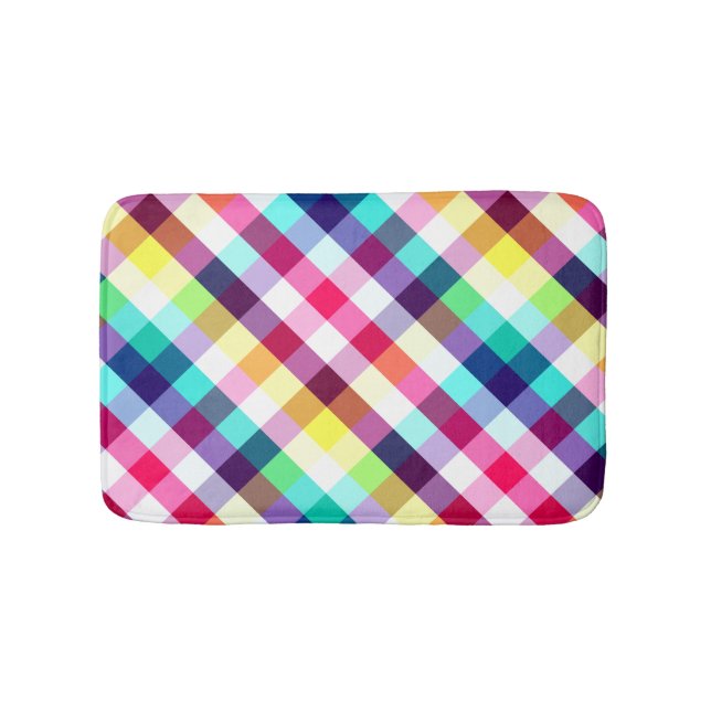 Funky Rainbow Plaid Pattern Small Bath Mat (Front)