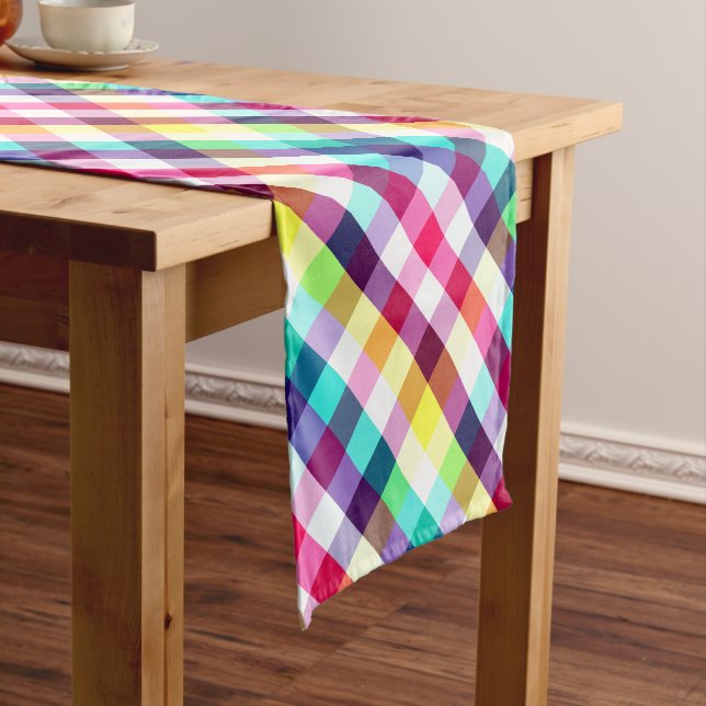 Funky Rainbow Plaid Pattern Small Table Runner (In Situ)