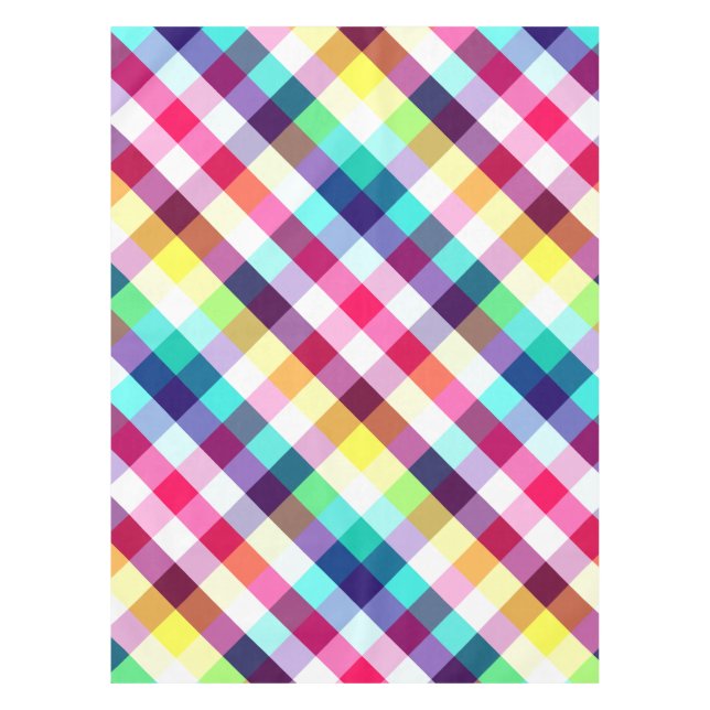 Funky Rainbow Plaid Pattern Small Tablecloth (Front)