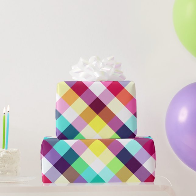 Funky Rainbow Plaid Pattern Wrapping Paper (Party Gifts)
