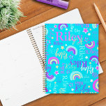 Funky rainbow stars aqua kids colourful planner<br><div class="desc">Cute originally designed graphic and text name personalised planner. This bright aqua, pink, purple, white and warm light yellow text typographical note book planner with graphic stars and funky stylised rainbows can also be customised with your own short name, currently reads Riley. Other names are available or contact me for...</div>