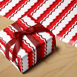 Funky Red and White Scallop Stripe Wrapping Paper