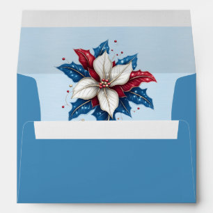 Funky Red Blue White Poinsettia Envelope