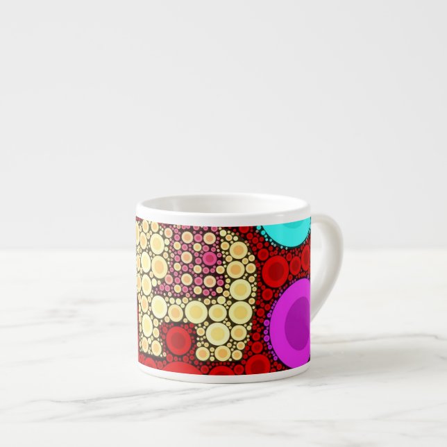 Funky Red Elephant Concentric Circles Mosaic Espresso Cup (Front Right)