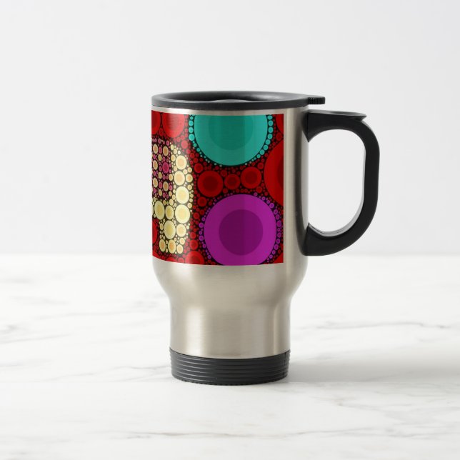 Funky Red Elephant Concentric Circles Mosaic Travel Mug (Right)