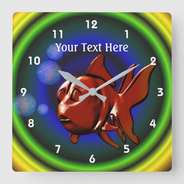 Funky Red Goldfish Animal Art Square Wall Clock (Front)
