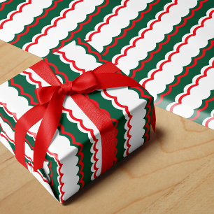 Funky Red Green and White Scallop Stripe Wrapping Paper