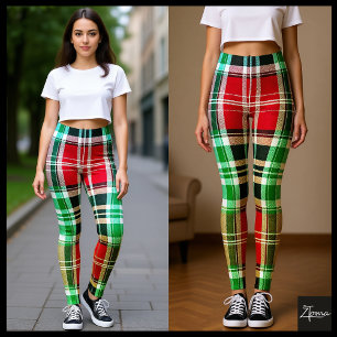 Funky Red Green Blue Yellow Plaid Leggings