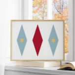 Funky Red Light Blue Yellow Stars Argyle Mid Mod Poster<br><div class="desc">This mid-century modern inspired poster features 3 large diamonds with 2 stars in the center,  in a combination of the colors light blue,  red,  and yellow.  This would make a fun addition to your walls!</div>