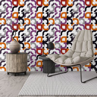 Funky Red Purple Orange Black Retro Art Pattern