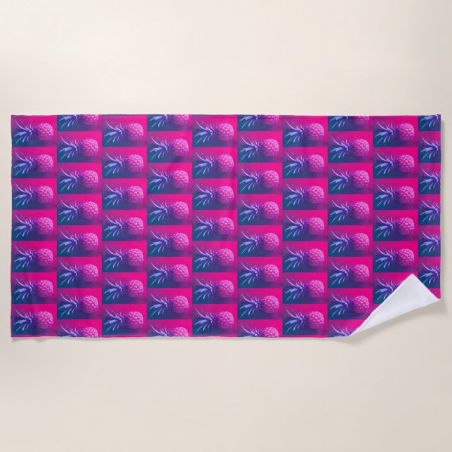 Funky Red Purple Pineapple Beach Towel (Front)
