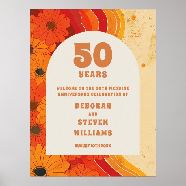 Funky Retro 50th Wedding Anniversary Welcome Sign (Front)