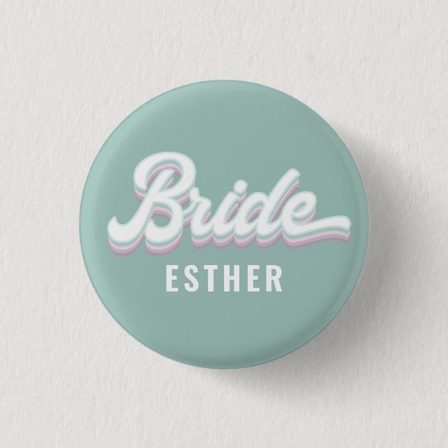 Funky retro 80's pastel bride bachelorette wedding 3 cm round badge (Front)