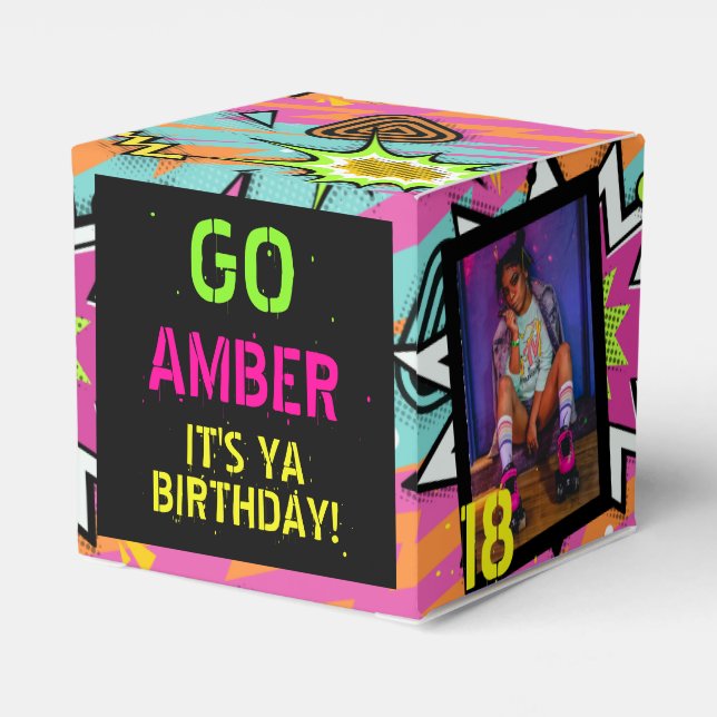 Funky Retro 90s Hip Hop Birthday Party Photo Favour Box (Back Side)