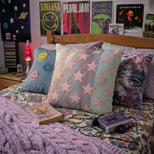 Funky Retro Abstract Pink Stars On Chiffon Cushion
