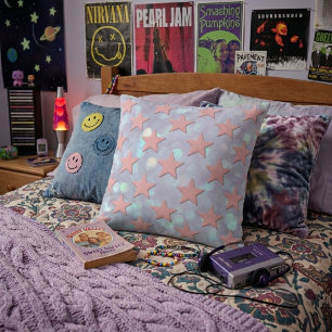 Funky Retro Abstract Pink Stars with Shimmer Cushion
