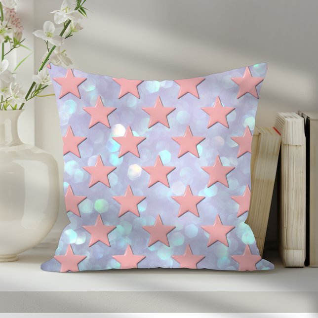 Funky Retro Abstract Pink Stars with Shimmer Cushion (Creator Uploaded)