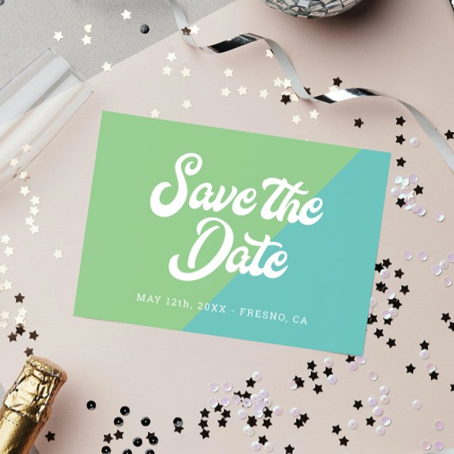 Funky Retro Aqua Blue Green Wedding Save The Date (Creator Uploaded)