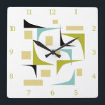 Funky Retro Atomic Mid Century Corners Numbers Square Wall Clock<br><div class="desc">Add a pop of colour to your wall with this funky mid century modern clock! It features the fun colours of aqua blue,  avocado green,  yellow,  and black geometric shapes,  along with matching green numbers.</div>