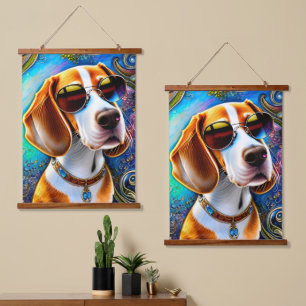 Funky Retro Beagle Hanging Tapestry