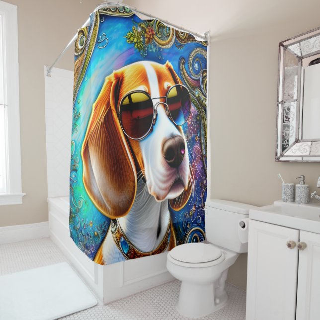Funky Retro Beagle Shower Curtain (In Situ)