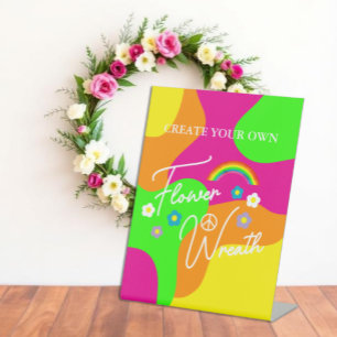 Funky Retro Bridal Shower Flower Wreath Pedestal Sign