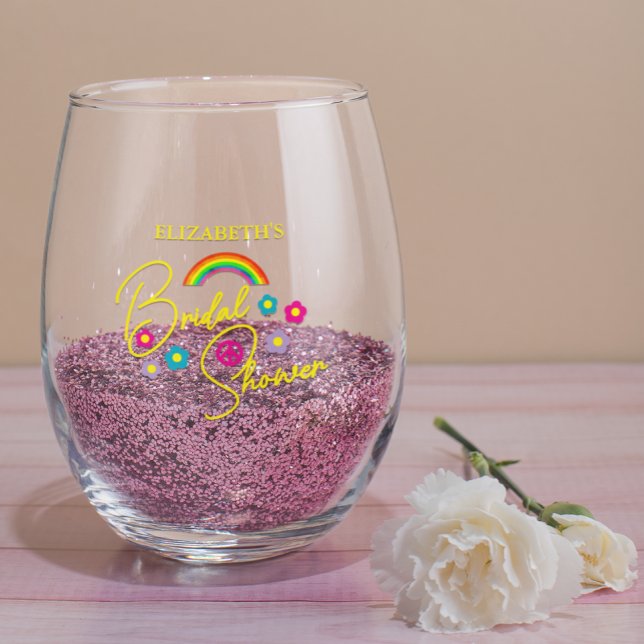 Funky Retro Bridal Shower Stemless Wine Glass (Creator Uploaded)