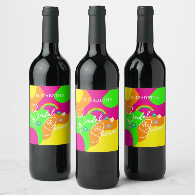 Funky Retro Bridal Shower Wine Label (Bottles)