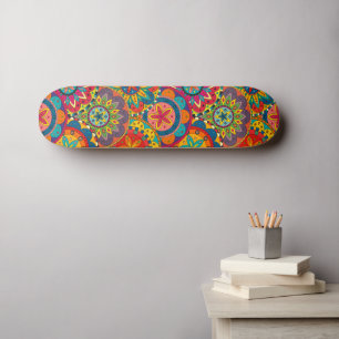 Funky Retro Colorful Mandala Pattern Skateboard