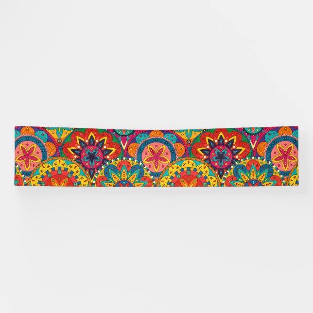 Funky Retro Colourful Mandala Pattern Banner (Horizontal)