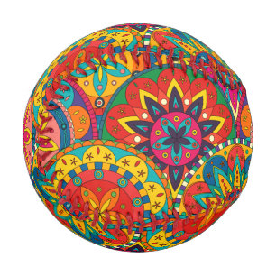 Funky Retro Colourful Mandala Pattern Baseball