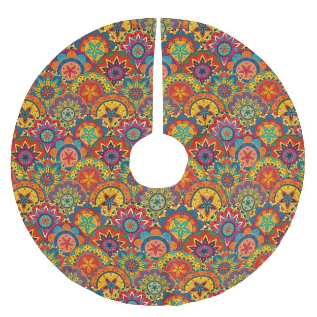 Funky Retro Colourful Mandala Pattern Brushed Polyester Tree Skirt (Front)