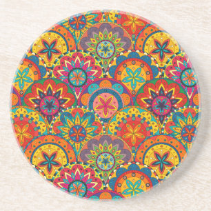 Funky Retro Colourful Mandala Pattern Coaster