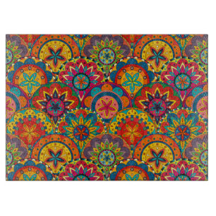 Funky Retro Colourful Mandala Pattern Cutting Board