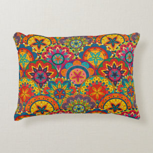 Funky Retro Colourful Mandala Pattern Decorative Cushion