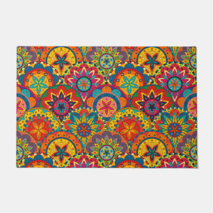 Funky Retro Colourful Mandala Pattern Doormat