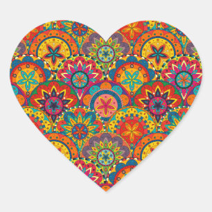 Funky Retro Colourful Mandala Pattern Heart Sticker